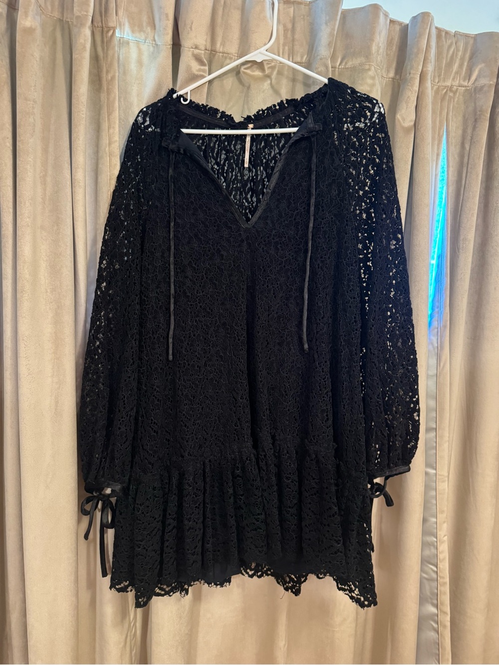 Free People Black Lace Peasant Dress